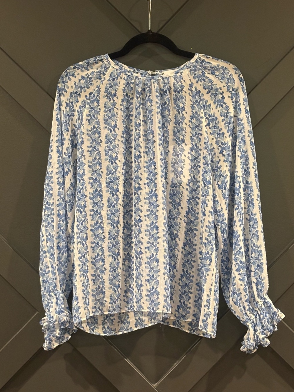 NWT Misa Los Angeles White Blouse with Light Blue Floral Print